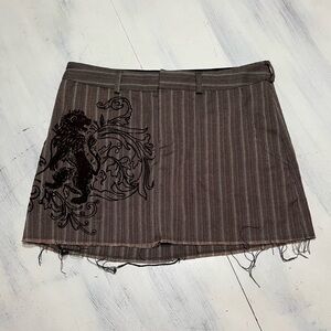 Y2K Miss Bisou Pinstripe Mini Skirt Embroidered Lion Scroll Sz 5 Grunge Fairy